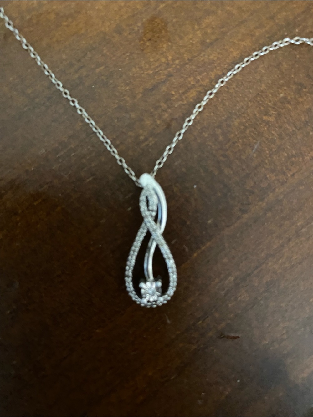 Kay Jewelers Silver Infinity Loop Pendant Necklace with Clear Stones